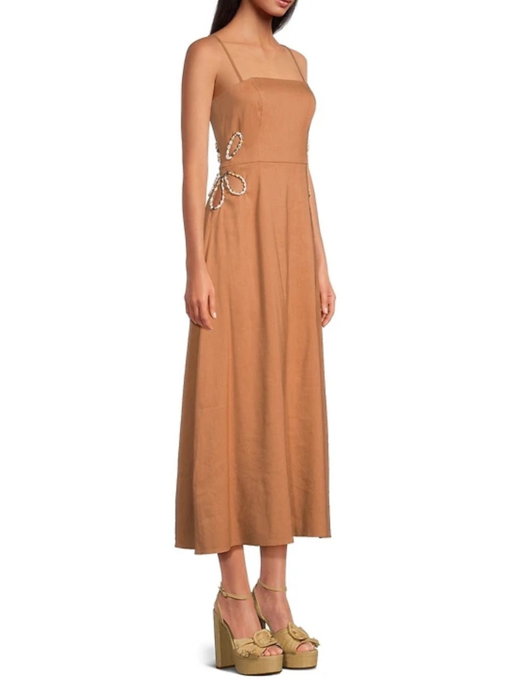 Gianni Bini Size 12 Ash Cut Out Linen Blend Shell Accent Dress Walnut Brown NWT